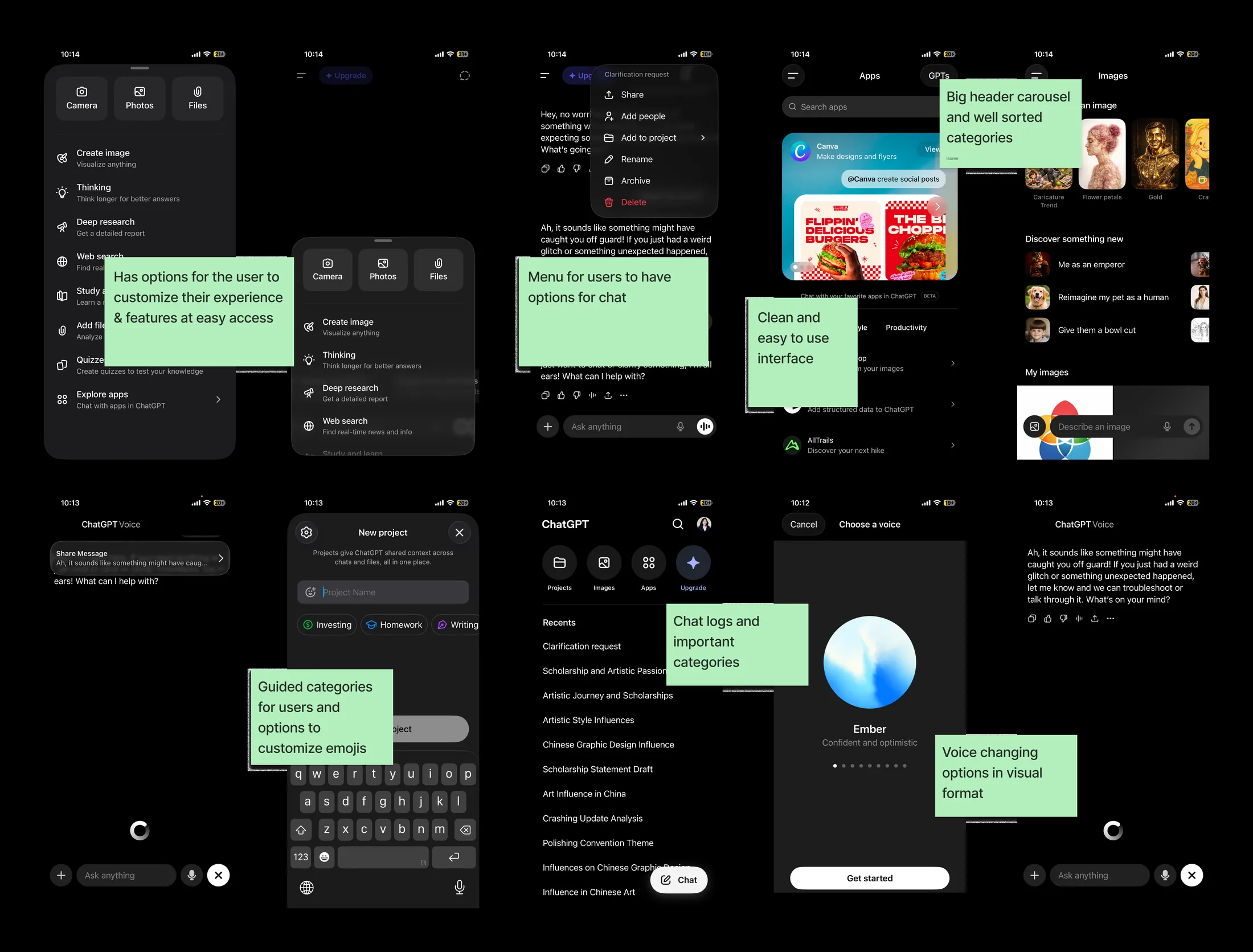 ChatGPT chat and customization flow, annotated