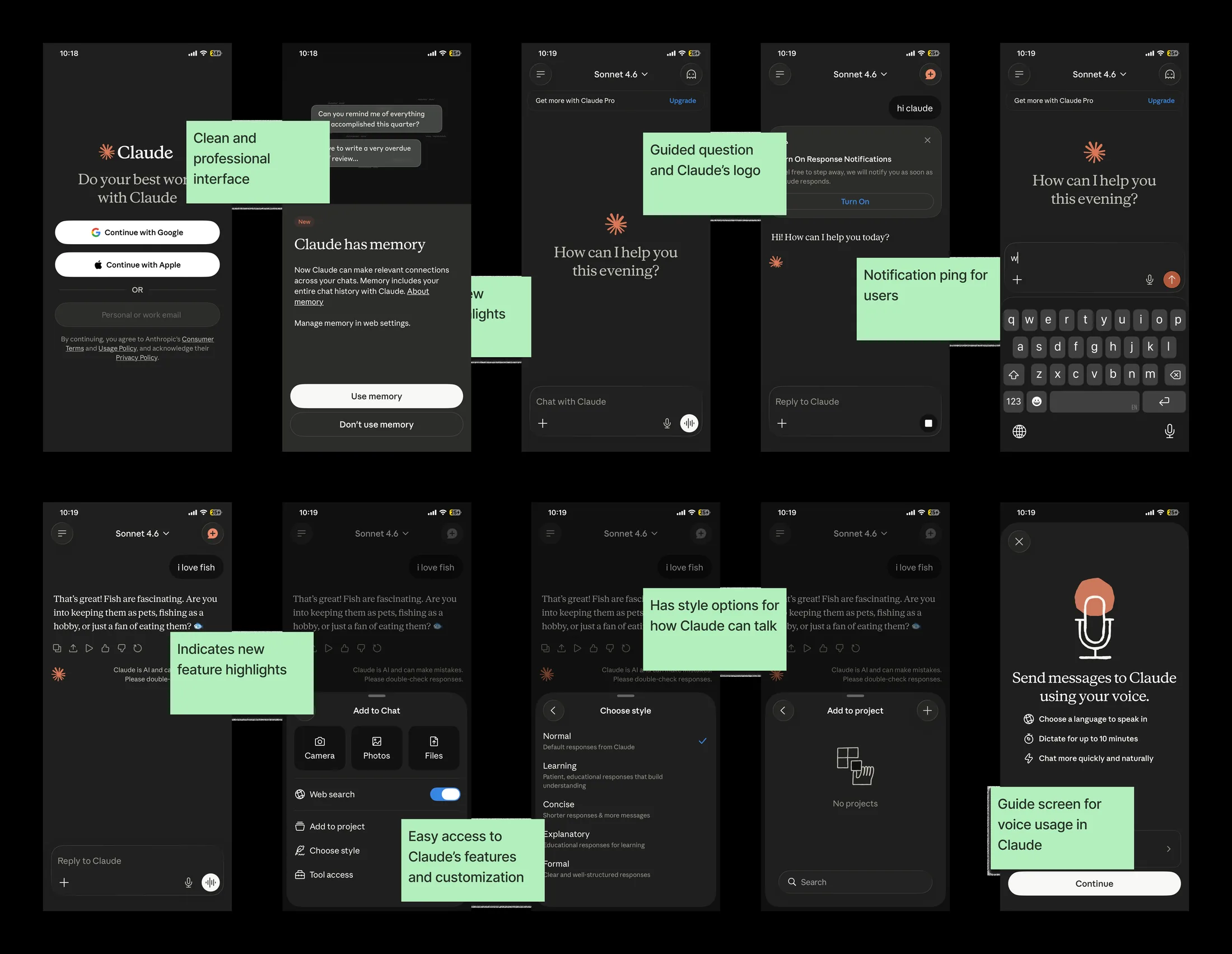 Claude conversation and customization flow, annotated