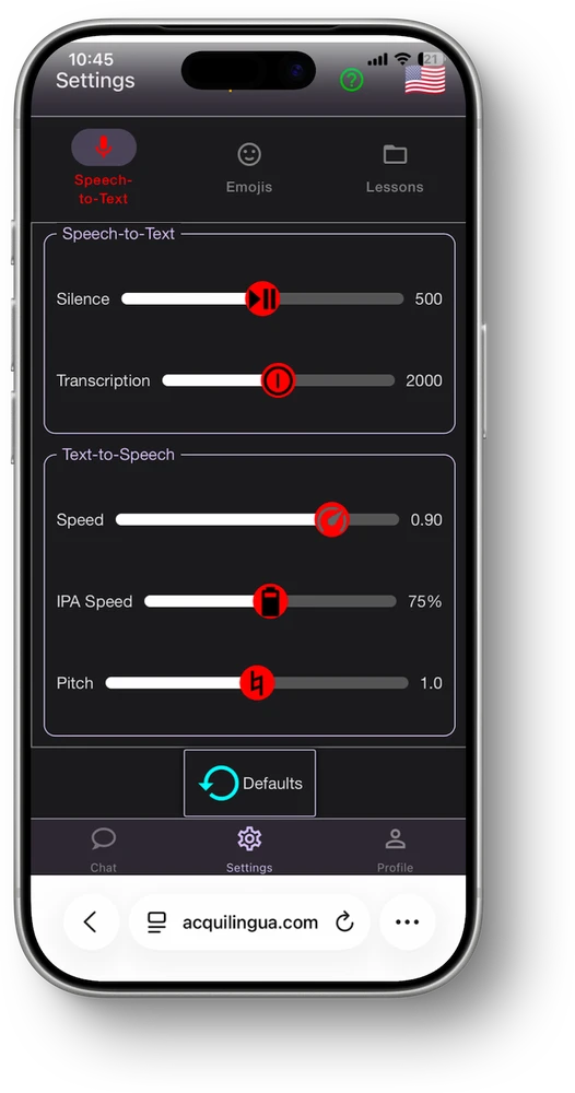 Old AcquiLingua settings screen