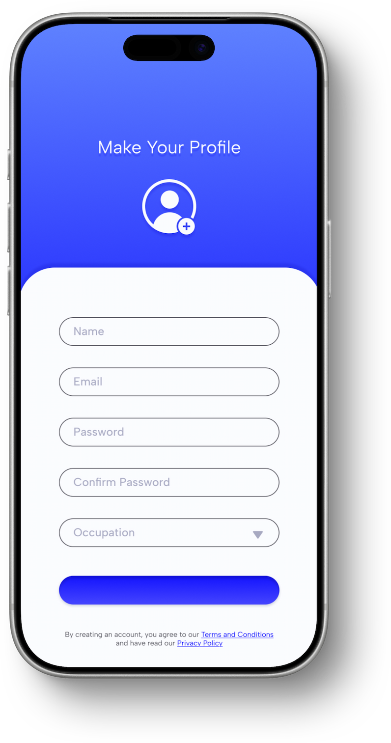Projekt create account mockup with refined visual design