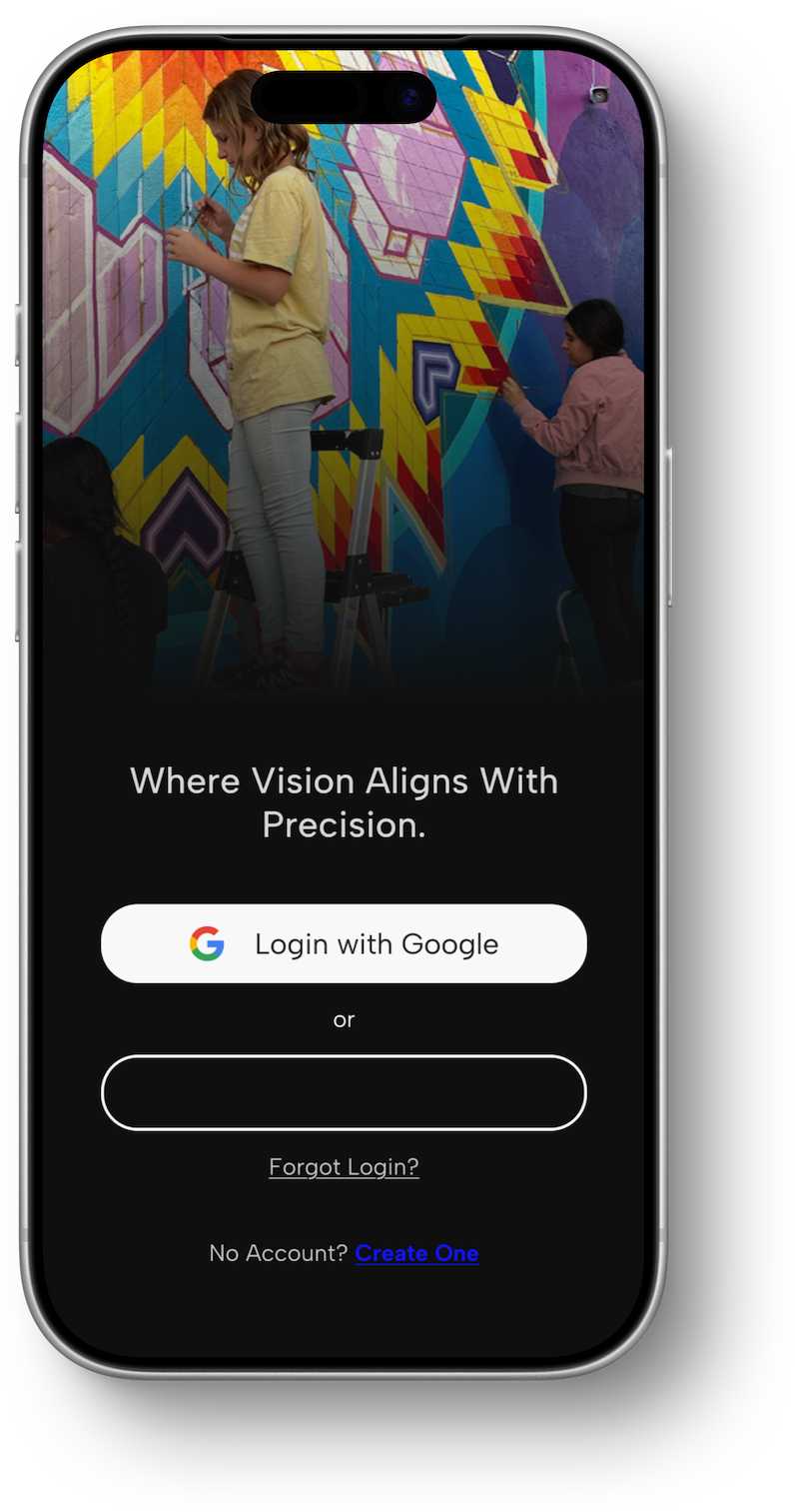 Early Projekt login screen mockup over a mural photo