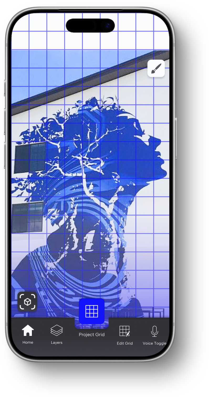 Projekt full-screen grid projection mockup with a draw tool